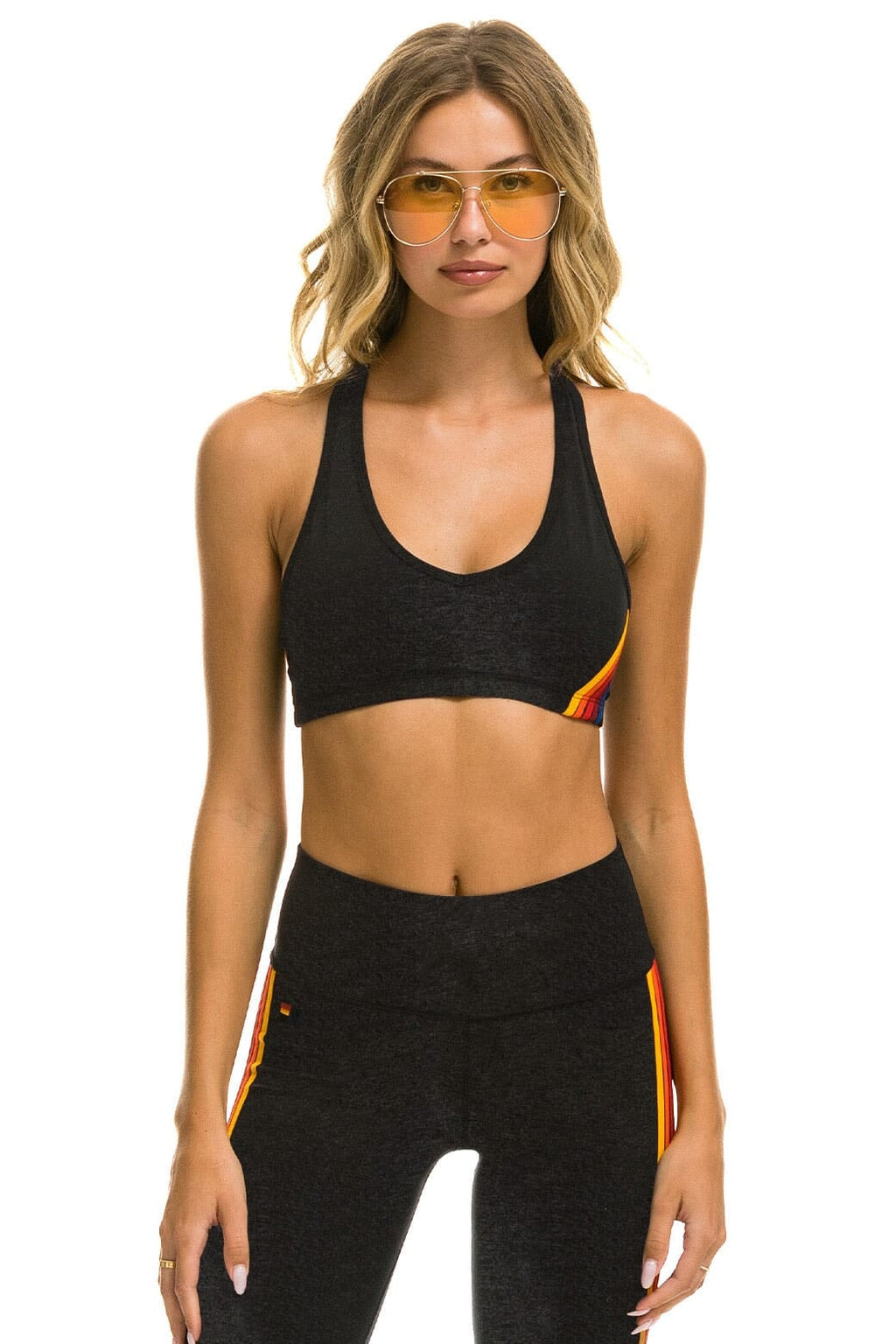 Retro WOMENS 5 STRIPE SPORTS BRA - CHARCOAL