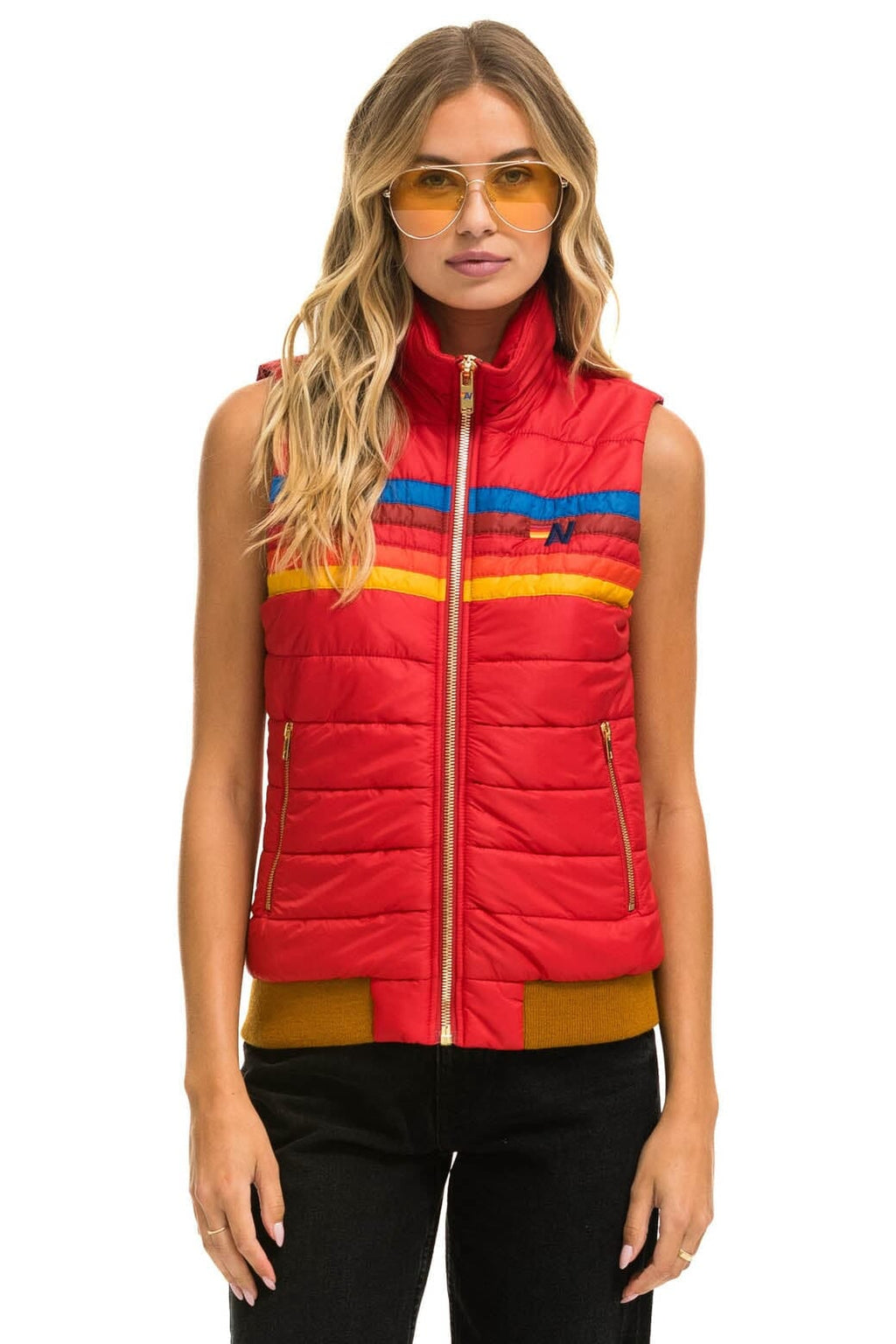 Retro WOMENS 5 STRIPE VEST - CHERRY