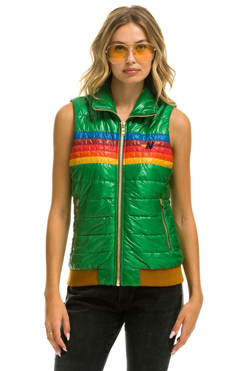 Retro WOMENS 5 STRIPE VEST - GLOSSY AMAZON