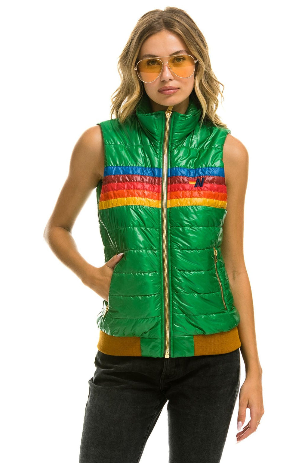 Retro WOMENS 5 STRIPE VEST - GLOSSY AMAZON