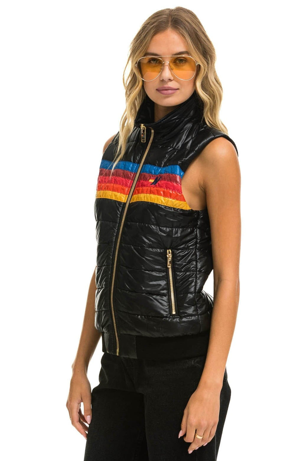 Retro WOMENS 5 STRIPE VEST - GLOSSY BLACK
