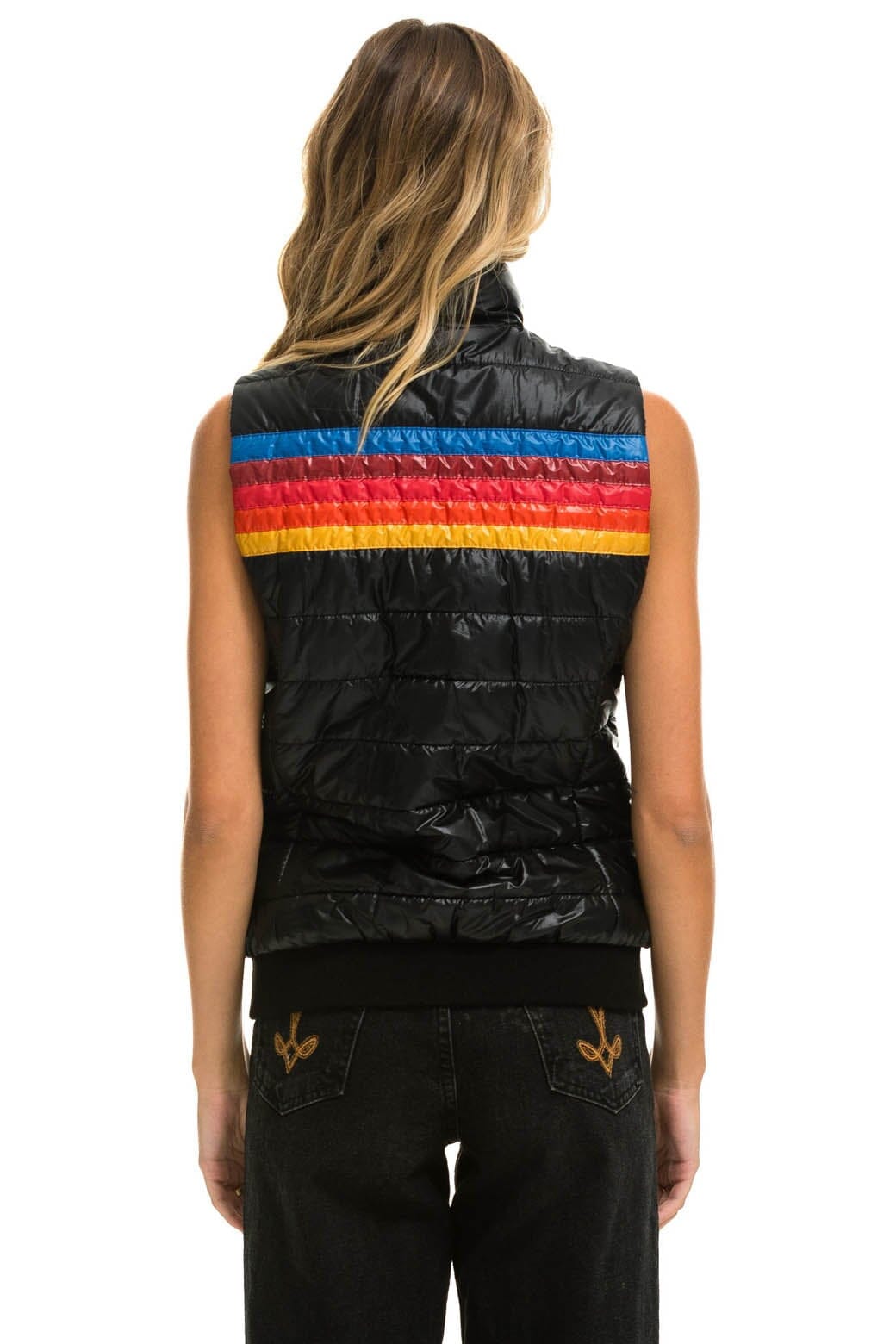 Retro WOMENS 5 STRIPE VEST - GLOSSY BLACK