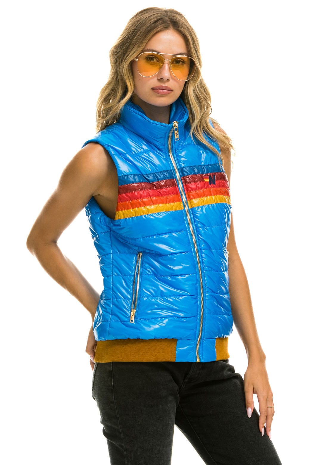 Retro WOMENS 5 STRIPE VEST - GLOSSY BLUE CINA