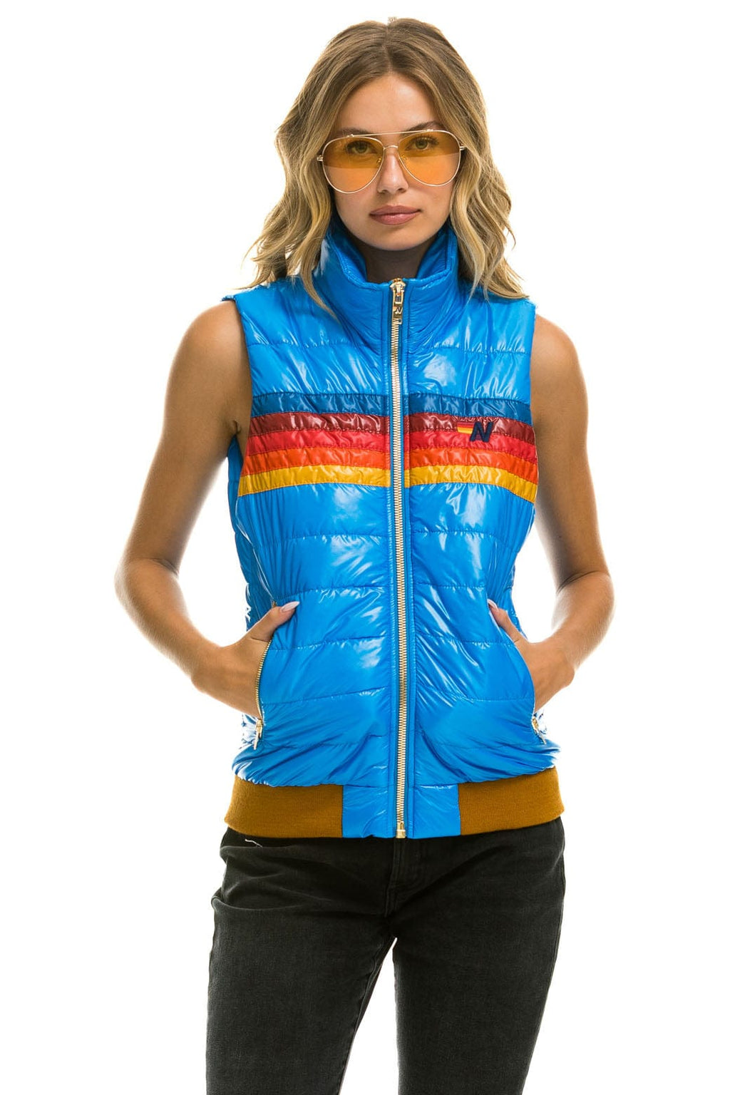 Retro WOMENS 5 STRIPE VEST - GLOSSY BLUE CINA