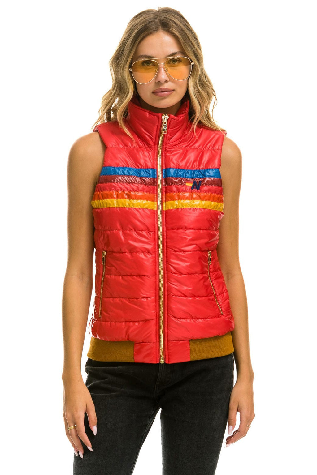 Retro WOMENS 5 STRIPE VEST - GLOSSY CHERRY
