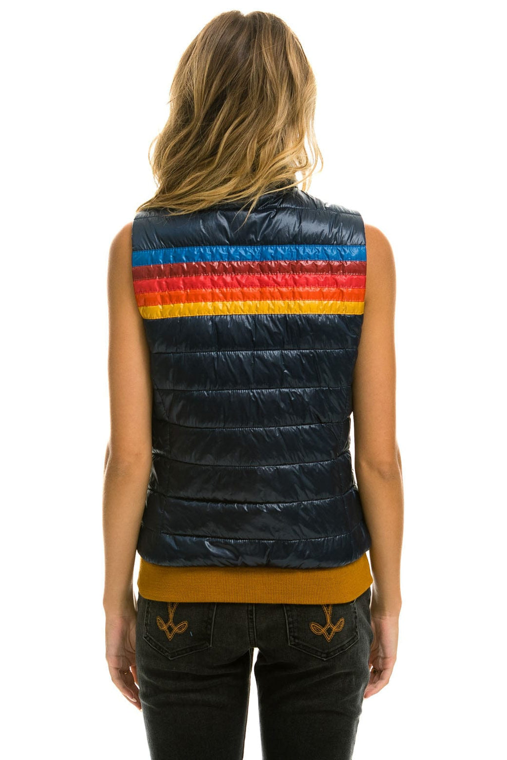 Retro WOMENS 5 STRIPE VEST - GLOSSY NAVY