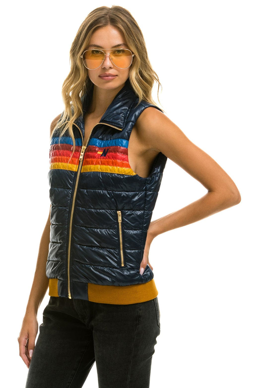 Retro WOMENS 5 STRIPE VEST - GLOSSY NAVY
