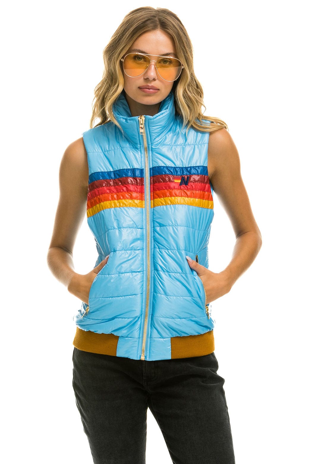 Retro WOMENS 5 STRIPE VEST - GLOSSY SKY