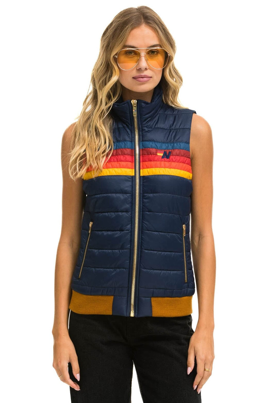 Retro WOMENS 5 STRIPE VEST - NAVY