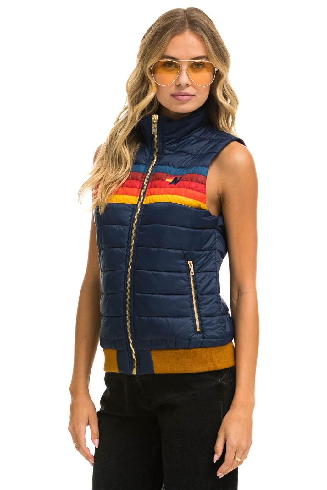 Retro WOMENS 5 STRIPE VEST - NAVY