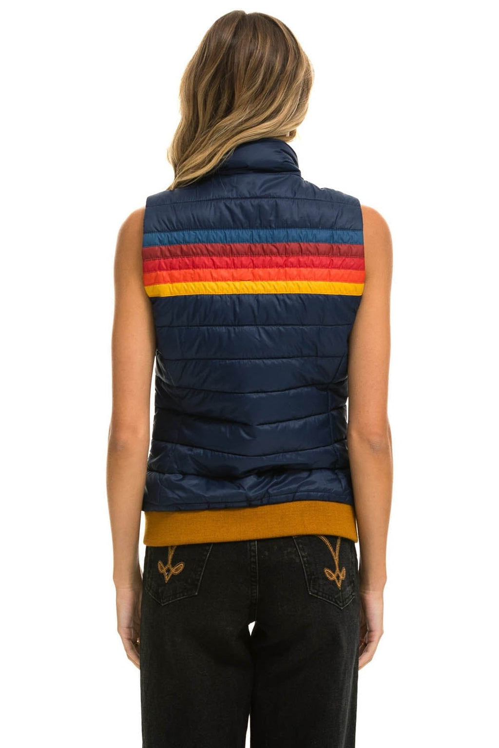 Retro WOMENS 5 STRIPE VEST - NAVY