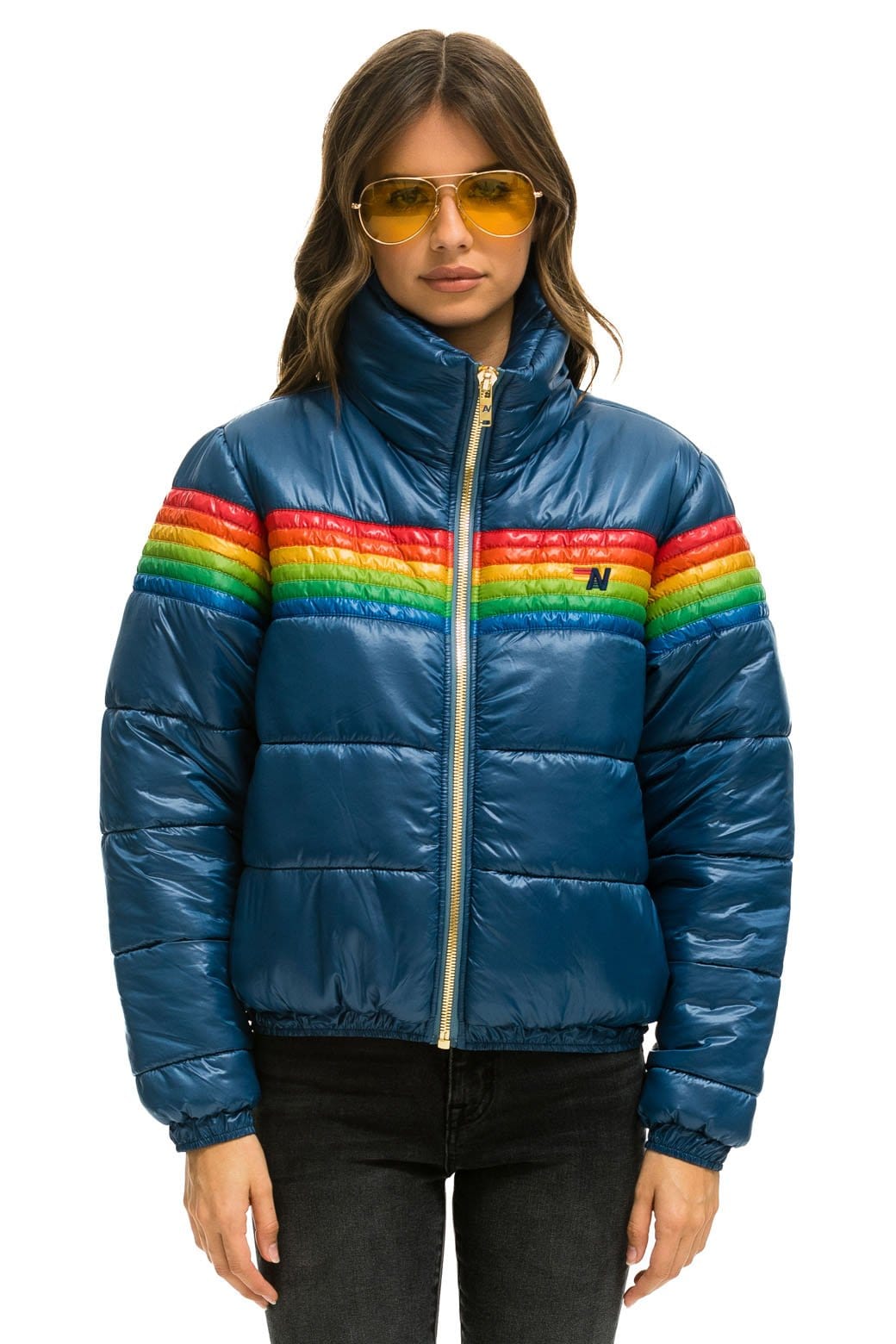 Retro 6 STRIPE LUXE APRES PUFFER JACKET - GLOSSY DEEP BLUE