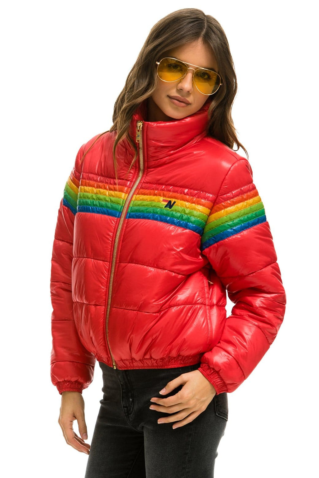 Retro 6 STRIPE LUXE APRES PUFFER JACKET - GLOSSY CHERRY