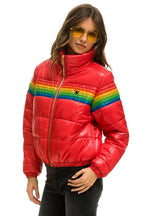 Retro 6 STRIPE LUXE APRES PUFFER JACKET - GLOSSY CHERRY