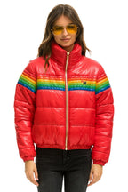 Retro 6 STRIPE LUXE APRES PUFFER JACKET - GLOSSY CHERRY