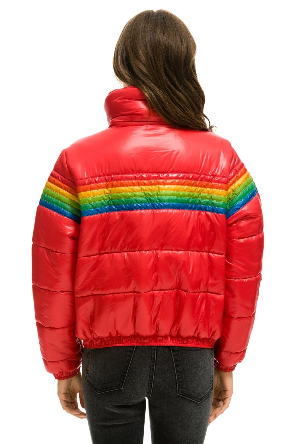Retro 6 STRIPE LUXE APRES PUFFER JACKET - GLOSSY CHERRY