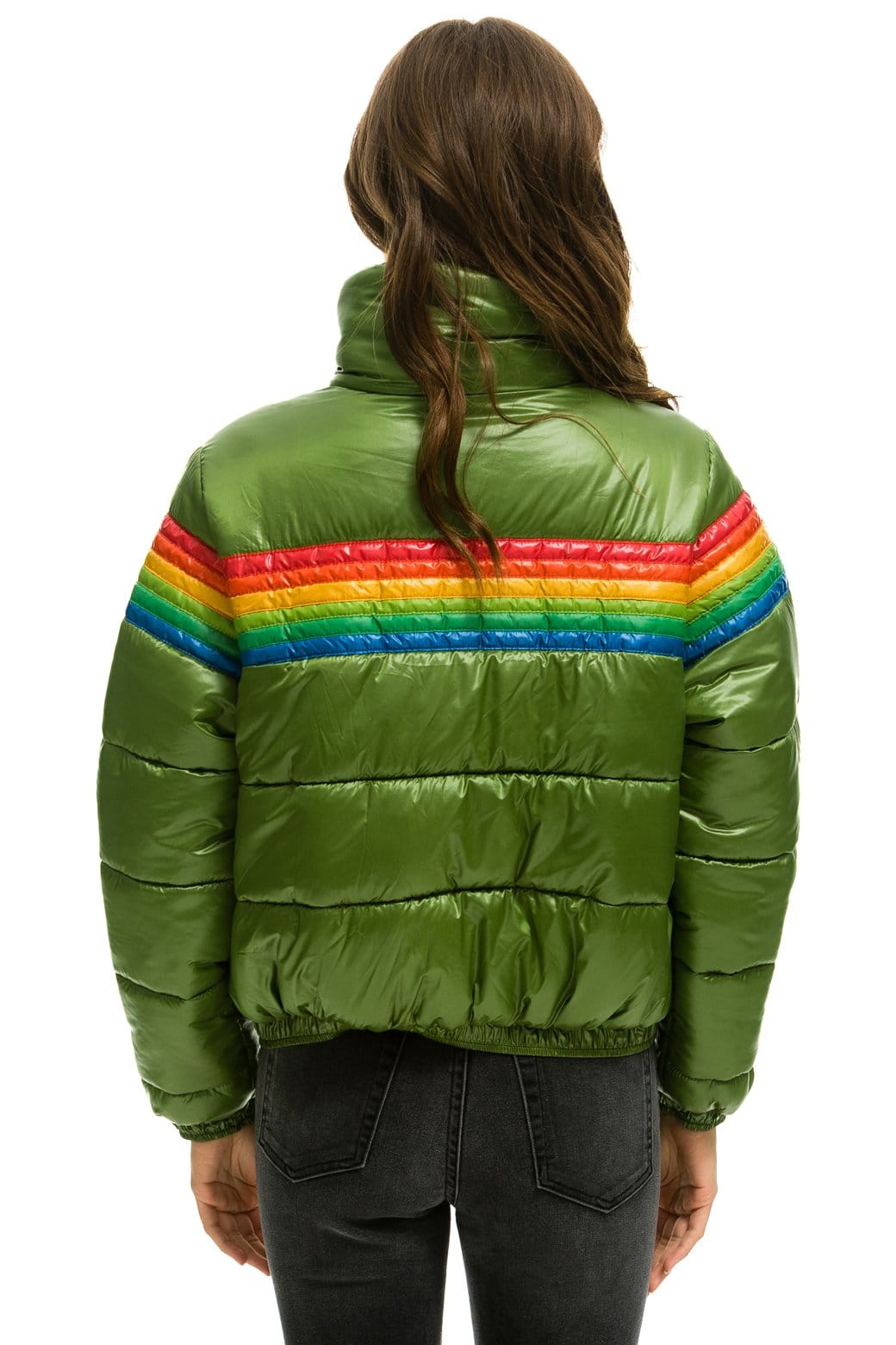 Retro 6 STRIPE LUXE APRES PUFFER JACKET - GLOSSY GARDEN GREEN