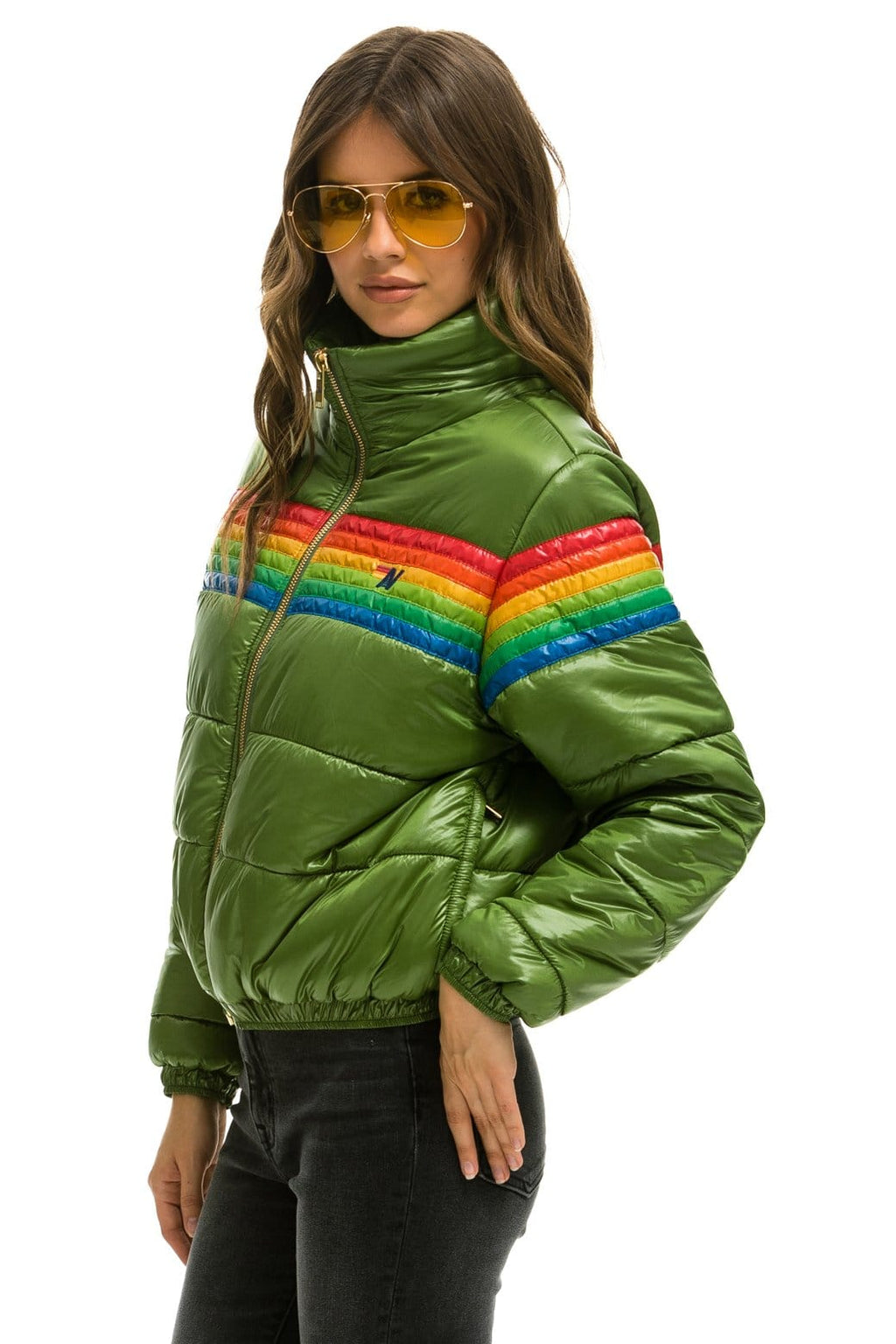 Retro 6 STRIPE LUXE APRES PUFFER JACKET - GLOSSY GARDEN GREEN