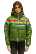 Retro 6 STRIPE LUXE APRES PUFFER JACKET - GLOSSY GARDEN GREEN