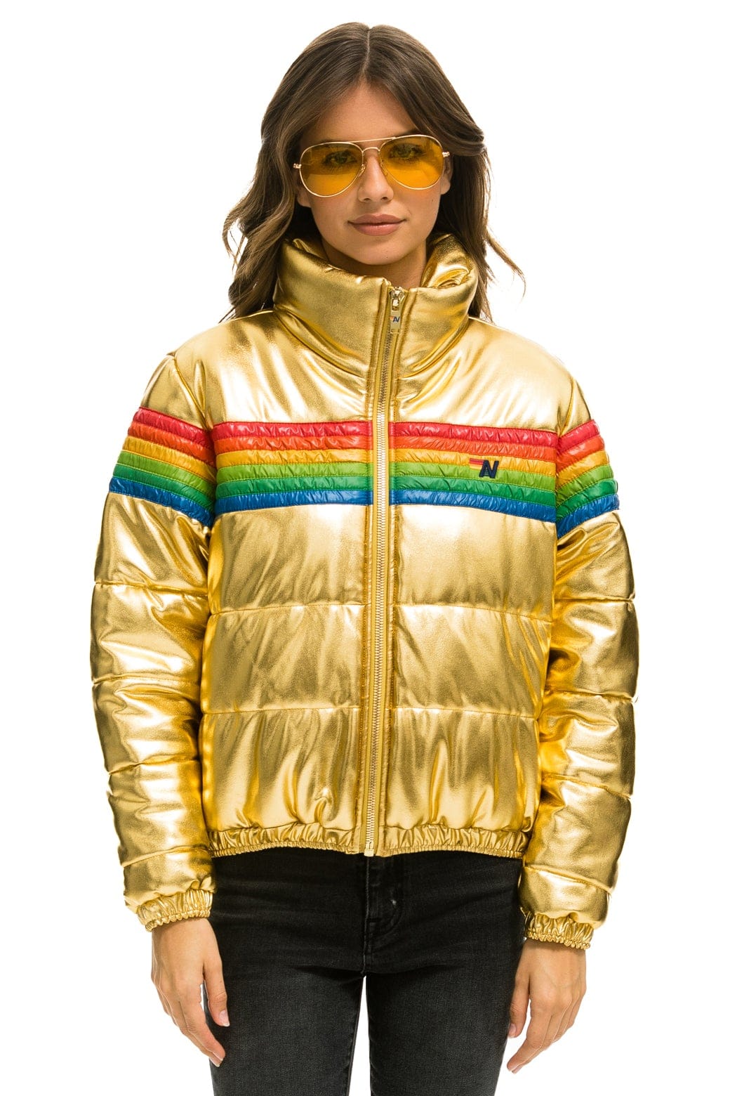 Retro 6 STRIPE LUXE APRES PUFFER JACKET - GLOSSY GOLDEN
