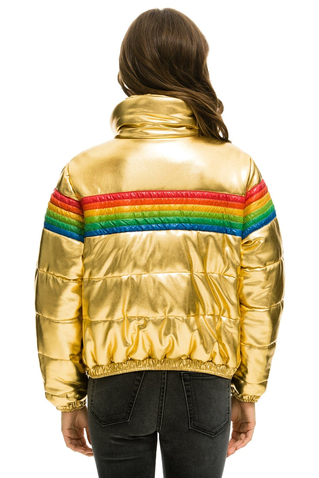 Retro 6 STRIPE LUXE APRES PUFFER JACKET - GLOSSY GOLDEN