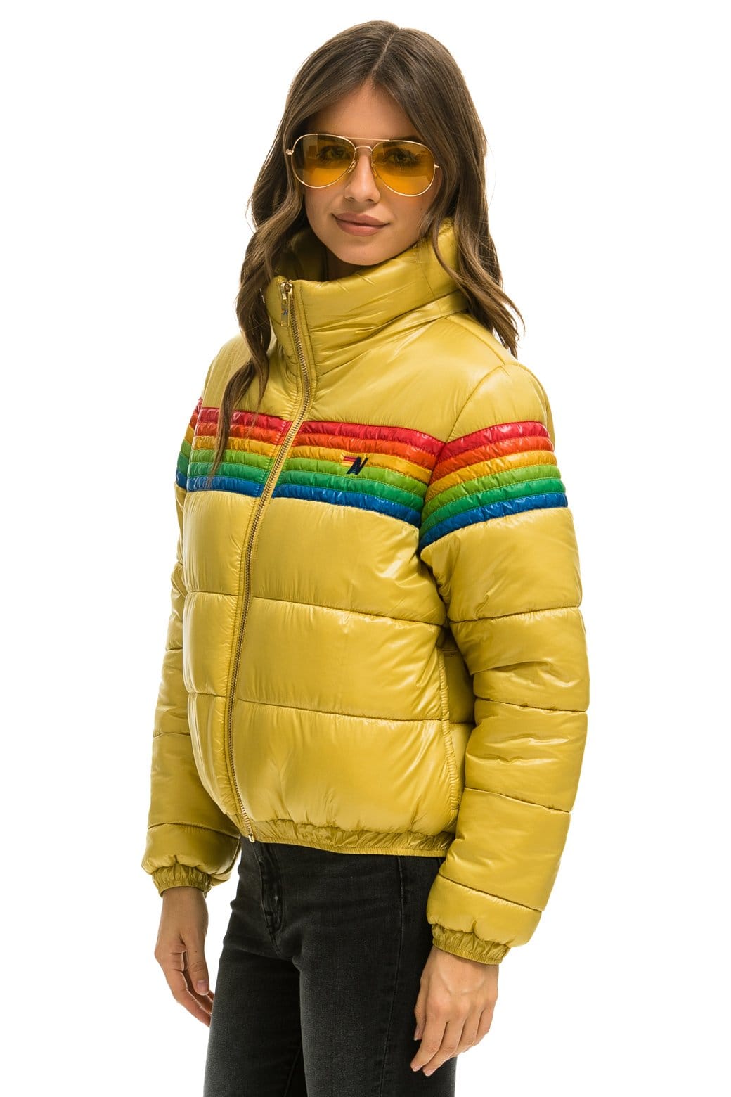 Retro 6 STRIPE LUXE APRES PUFFER JACKET - GLOSSY KHAKI