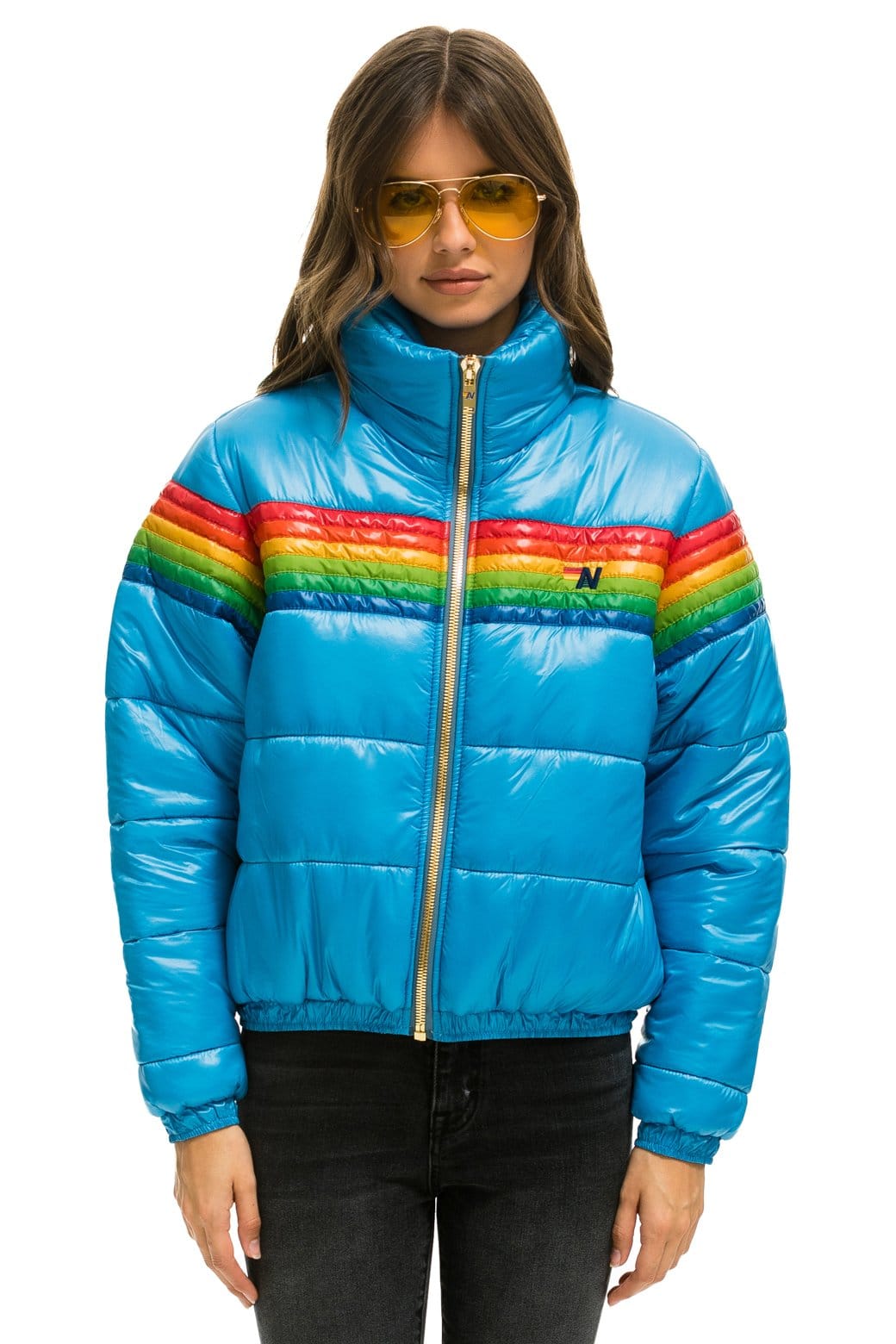 Retro 6 STRIPE LUXE APRES PUFFER JACKET - GLOSSY OCEAN