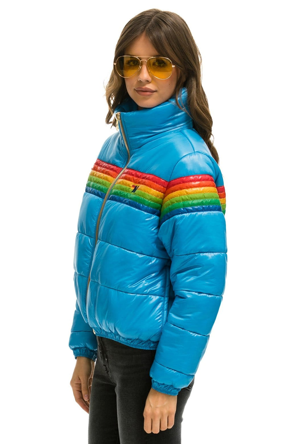 Retro 6 STRIPE LUXE APRES PUFFER JACKET - GLOSSY OCEAN