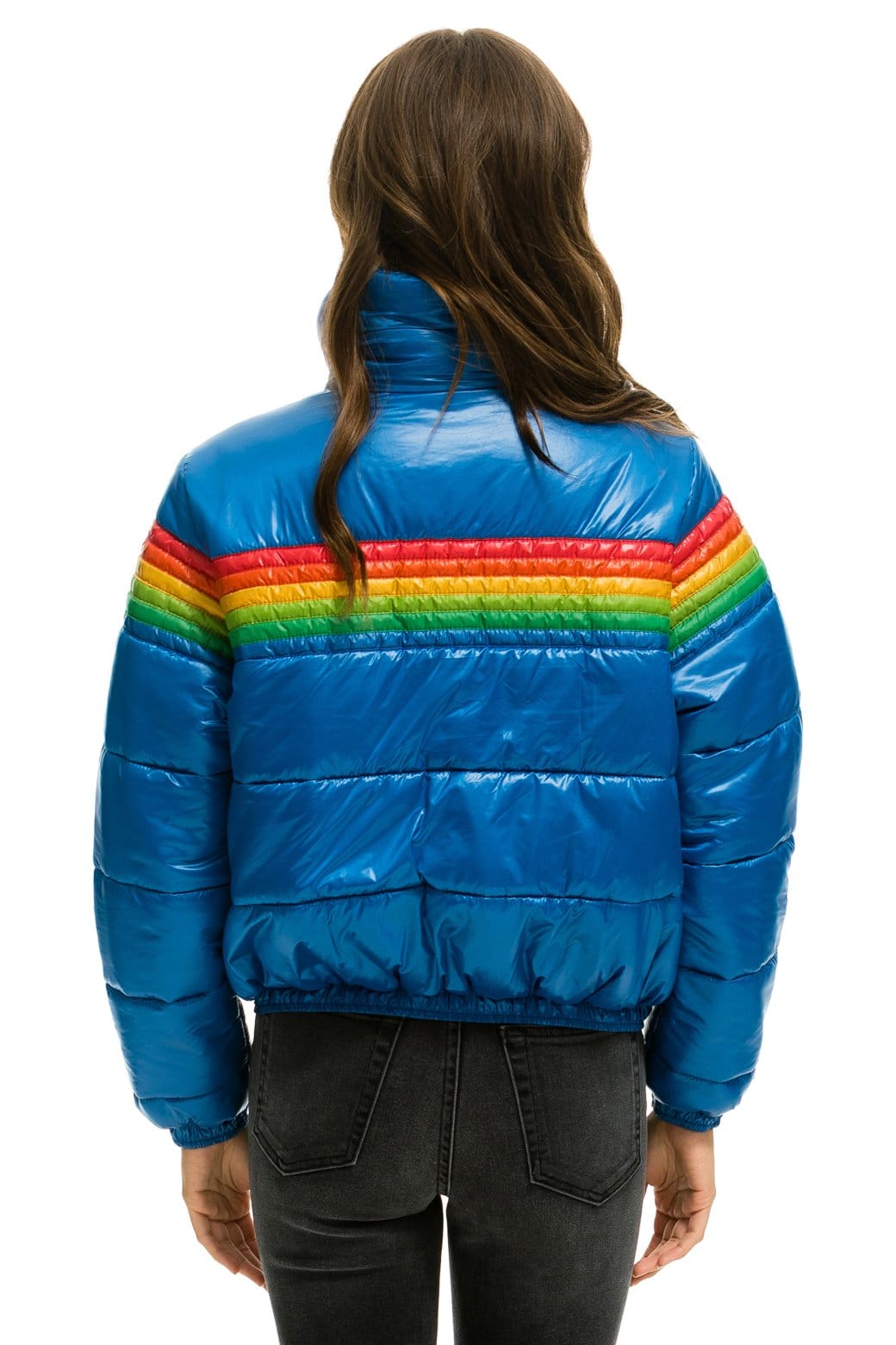 Retro 6 STRIPE LUXE APRES PUFFER JACKET - GLOSSY SNORKEL BLUE
