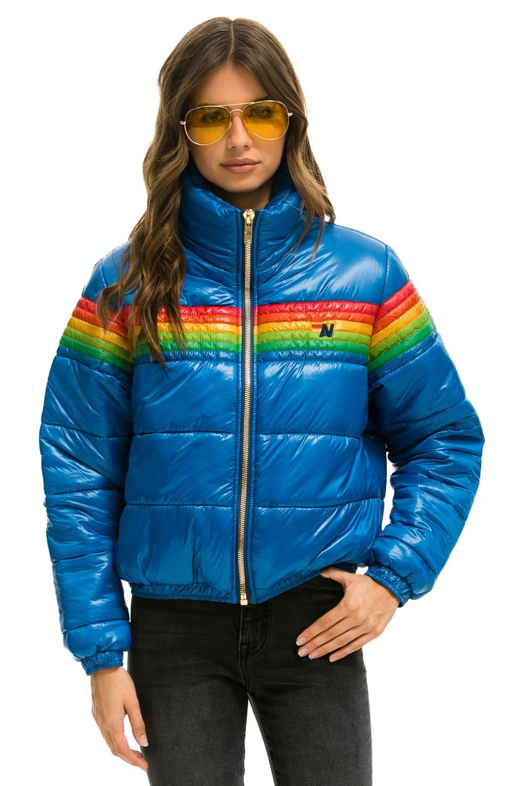 Retro 6 STRIPE LUXE APRES PUFFER JACKET - GLOSSY SNORKEL BLUE