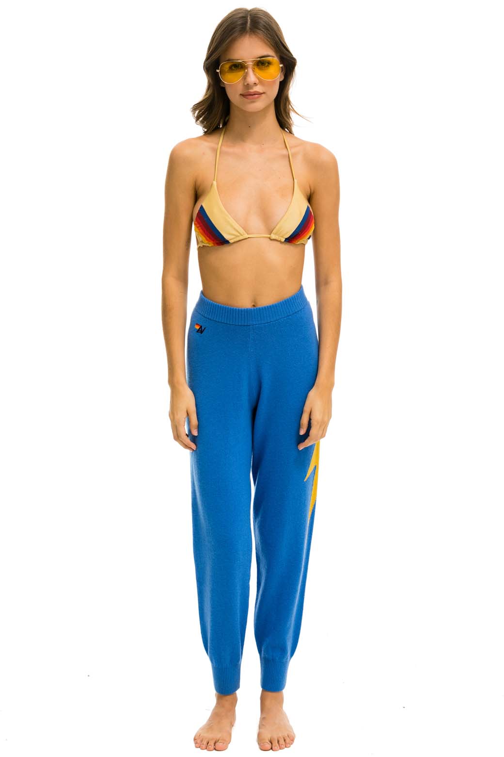 Retro BOLT CASHMERE LIGHT SWEATER PANT - VINTAGE BLUE GOLD BOLT