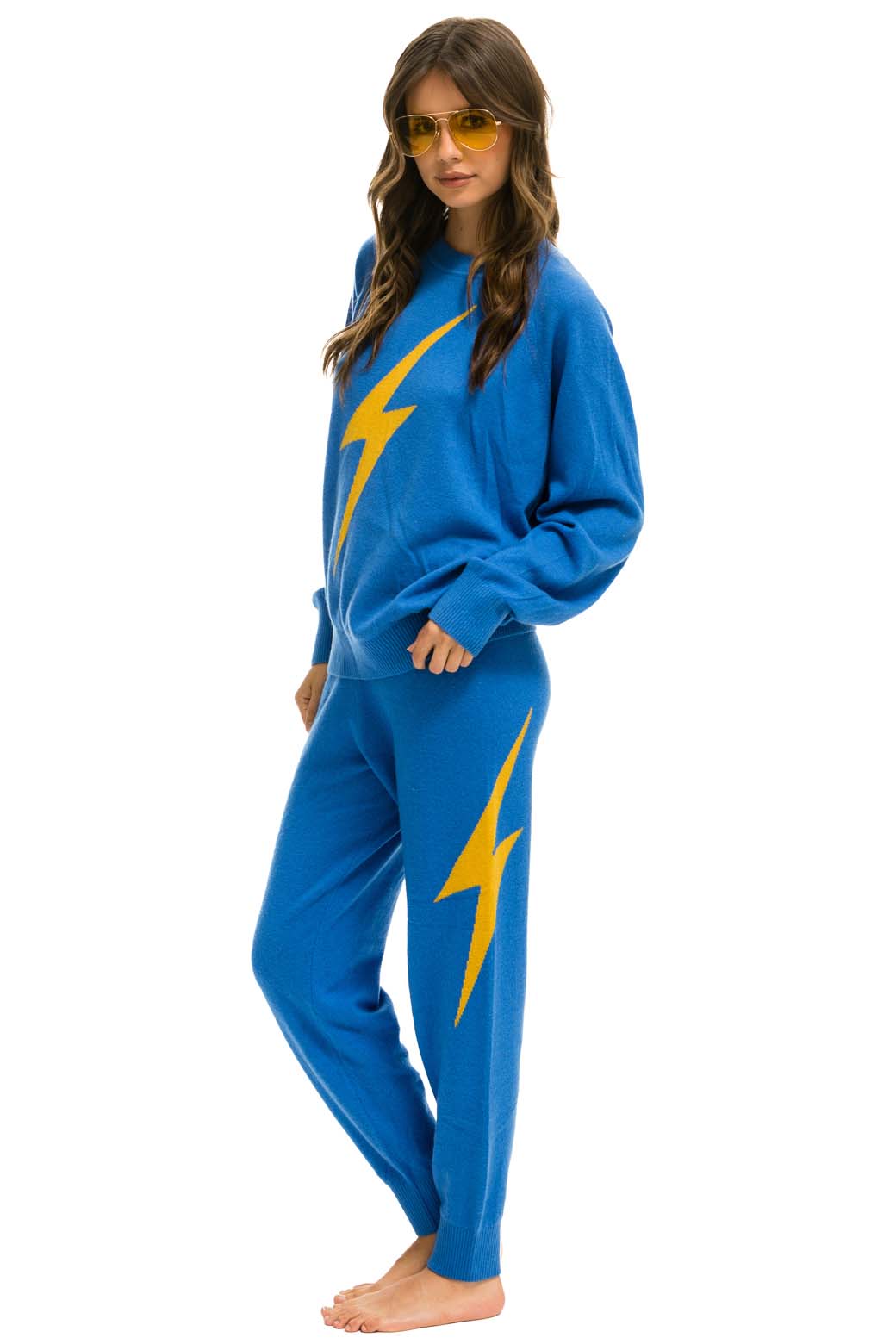 Retro BOLT CASHMERE LIGHT SWEATER PANT - VINTAGE BLUE GOLD BOLT