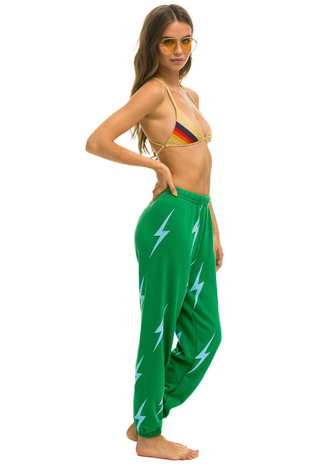 Retro BOLT STITCH REPEAT SWEATPANTS - KELLY GREEN BLUE