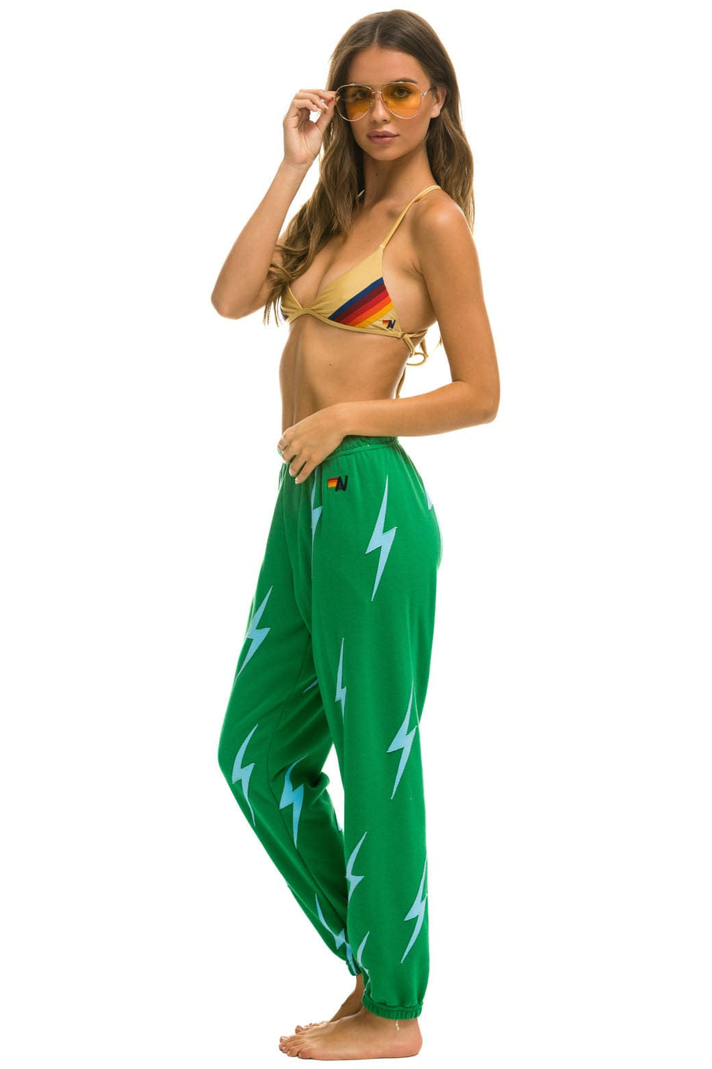 Retro BOLT STITCH REPEAT SWEATPANTS - KELLY GREEN BLUE