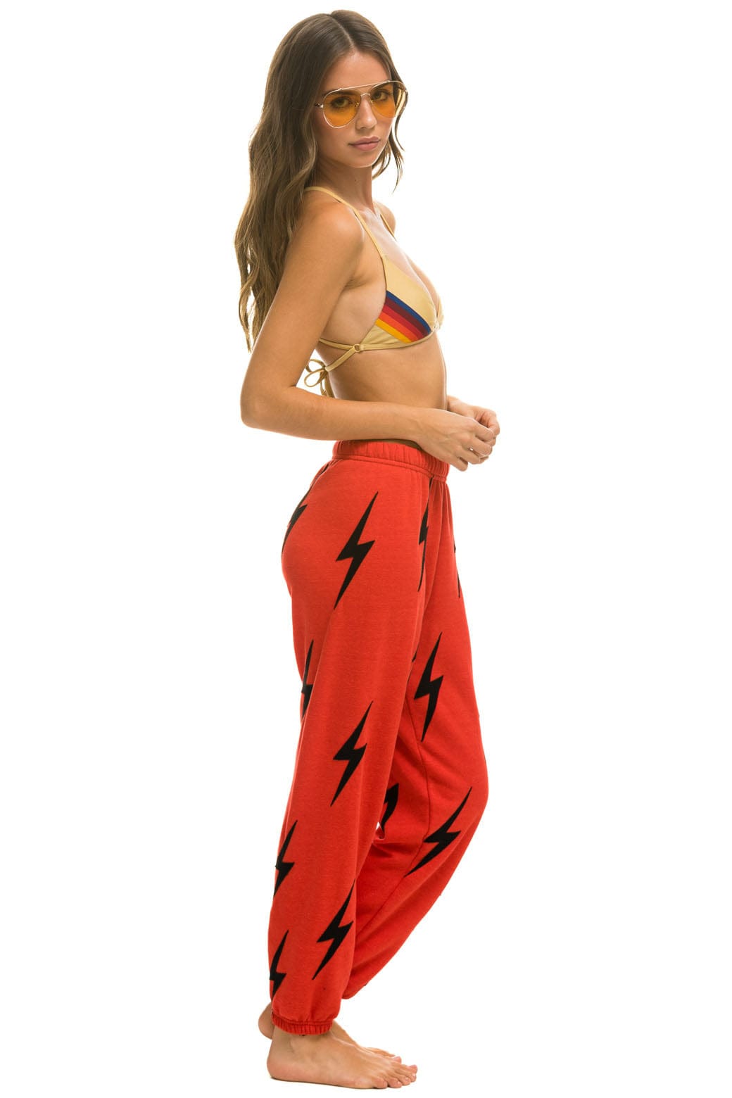 Retro BOLT STITCH REPEAT SWEATPANTS - RED BLACK