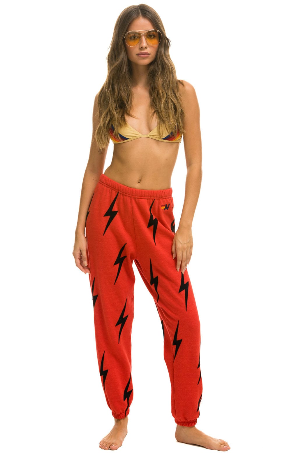 Retro BOLT STITCH REPEAT SWEATPANTS - RED BLACK