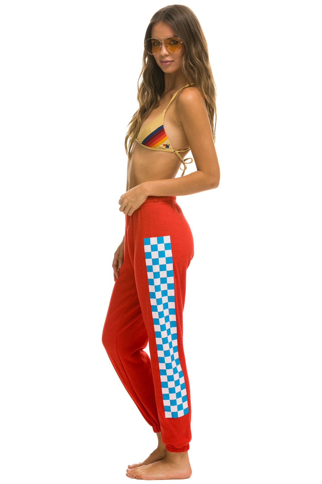 Retro CHECK LEG SWEATPANTS - RED WHITE BLUE