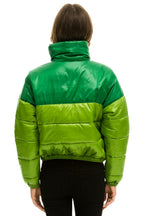 Retro COLOR BLOCK HALF AND HALF APRES PUFFER JACKET - AMAZON GLOSSY