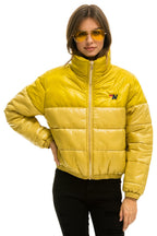 Retro COLOR BLOCK HALF AND HALF APRES PUFFER JACKET - HONEY GLOSSY