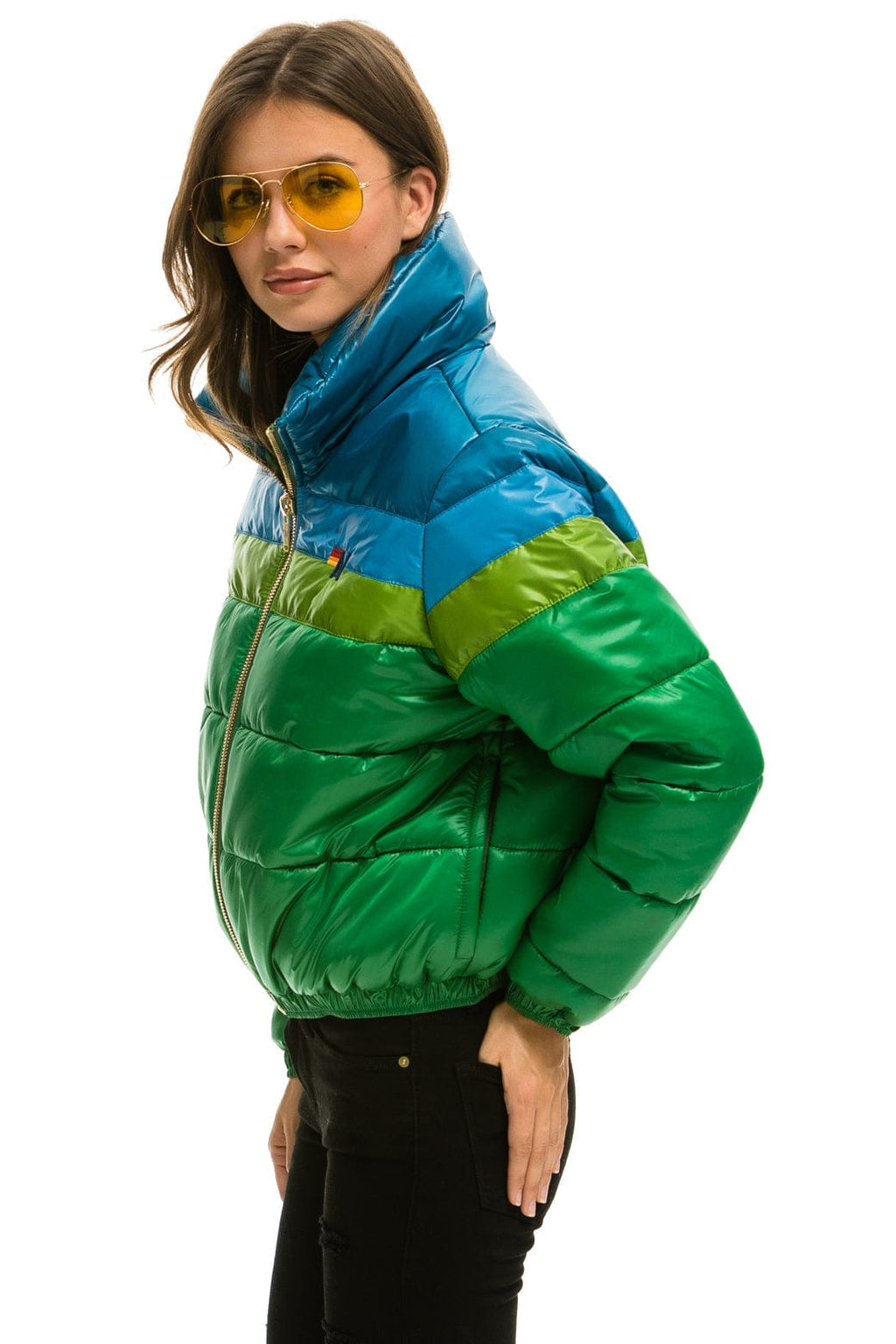 Retro COLOR BLOCK LUXE APRES PUFFER JACKET - AMAZON GLOSSY