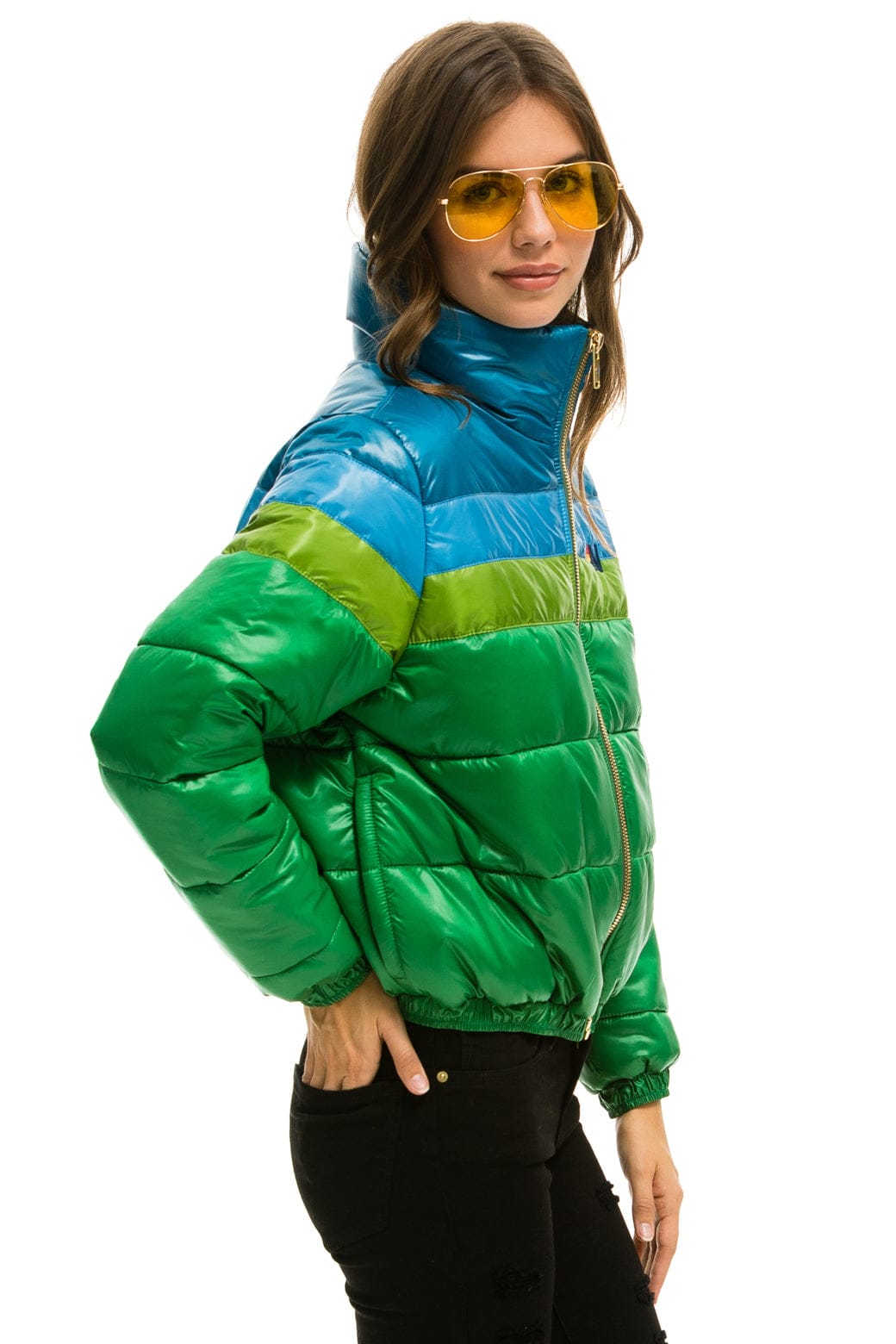 Retro COLOR BLOCK LUXE APRES PUFFER JACKET - AMAZON GLOSSY