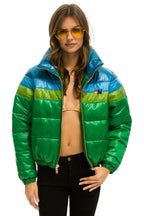 Retro COLOR BLOCK LUXE APRES PUFFER JACKET - AMAZON GLOSSY