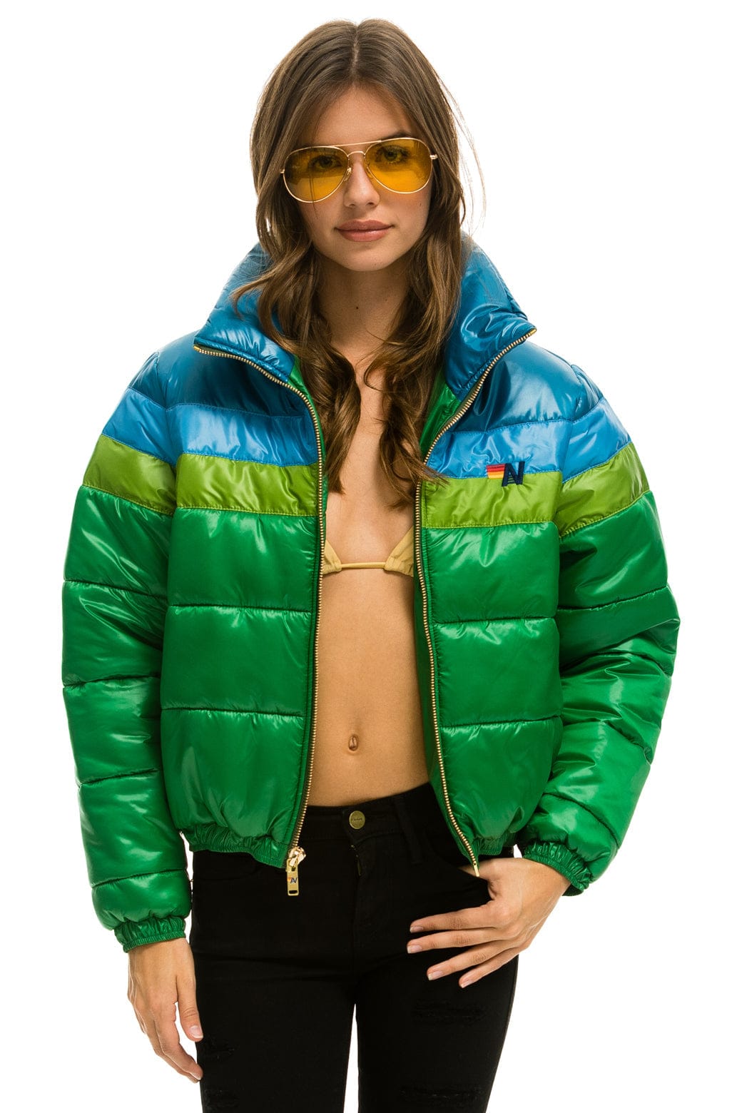 Retro COLOR BLOCK LUXE APRES PUFFER JACKET - AMAZON GLOSSY