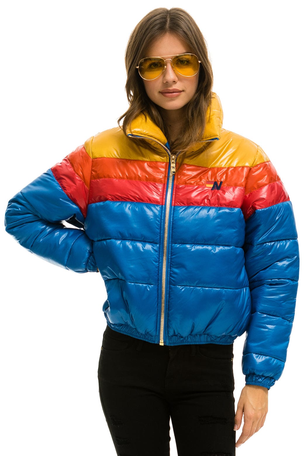 Retro COLOR BLOCK LUXE APRES PUFFER JACKET - GLOSSY SNORKEL BLUE