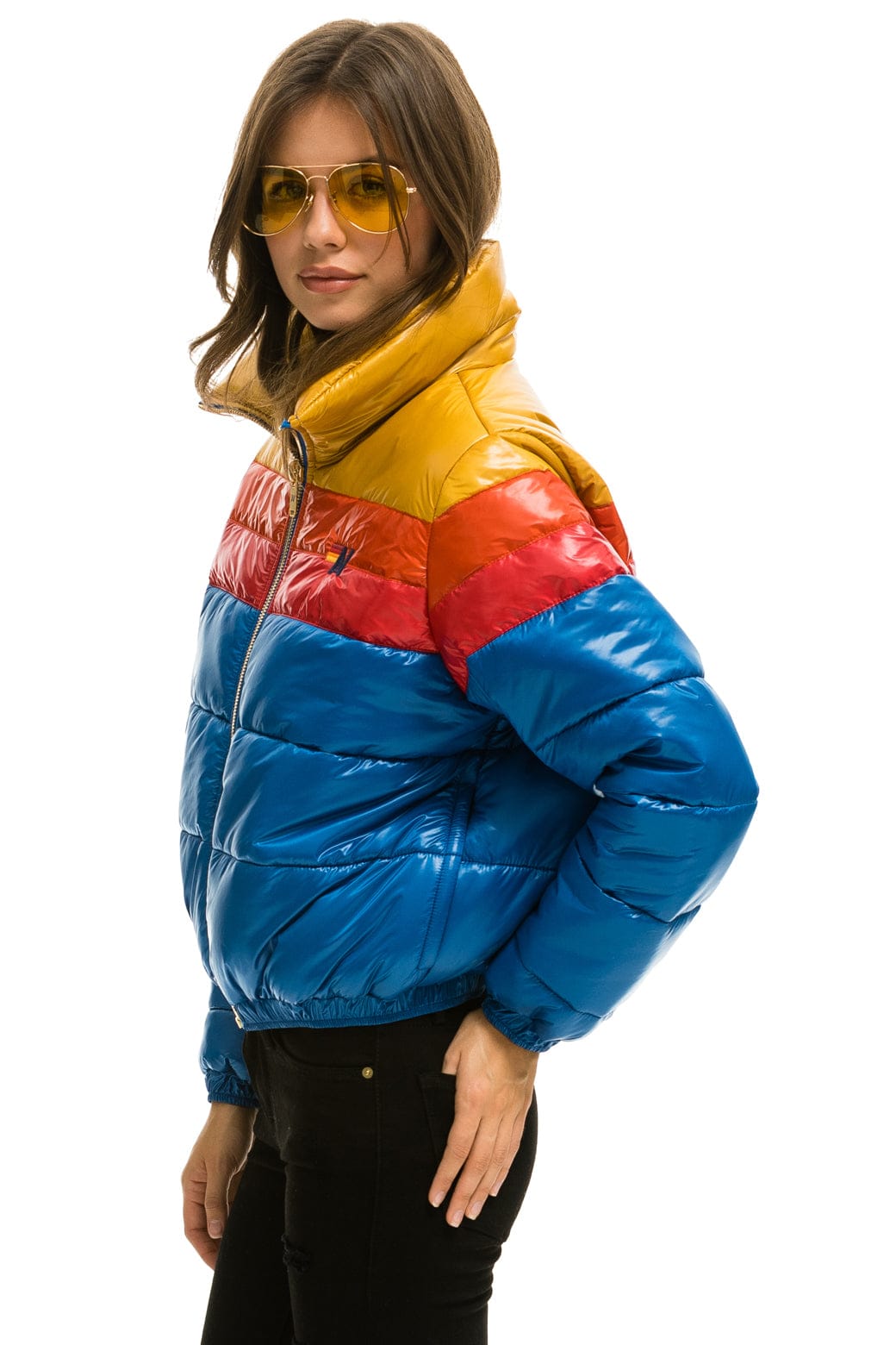 Retro COLOR BLOCK LUXE APRES PUFFER JACKET - GLOSSY SNORKEL BLUE