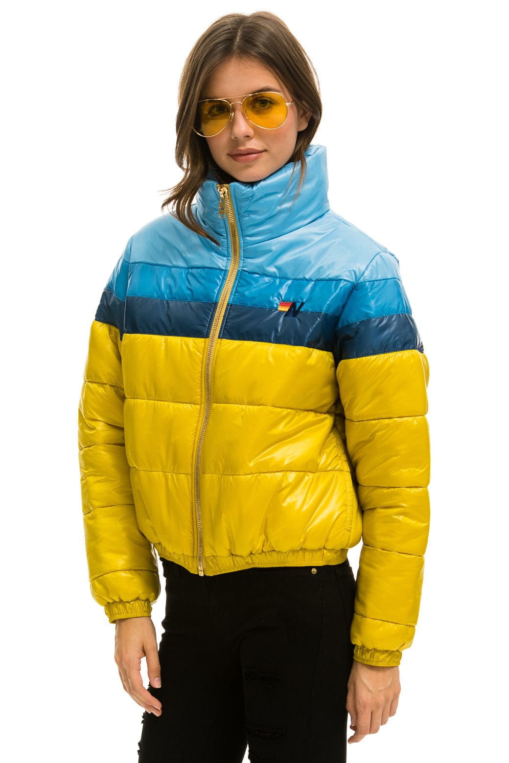 Retro COLOR BLOCK LUXE APRES PUFFER JACKET - HONEY GLOSSY