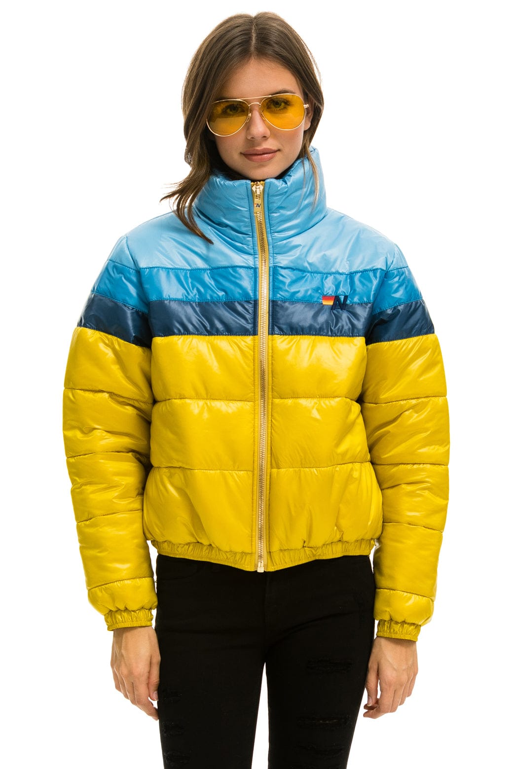 Retro COLOR BLOCK LUXE APRES PUFFER JACKET - HONEY GLOSSY