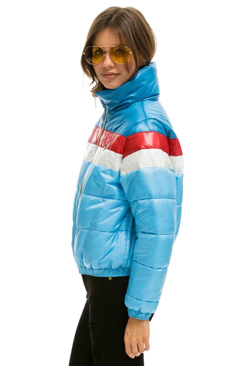 Retro COLOR BLOCK LUXE APRES PUFFER JACKET - SKY GLOSSY