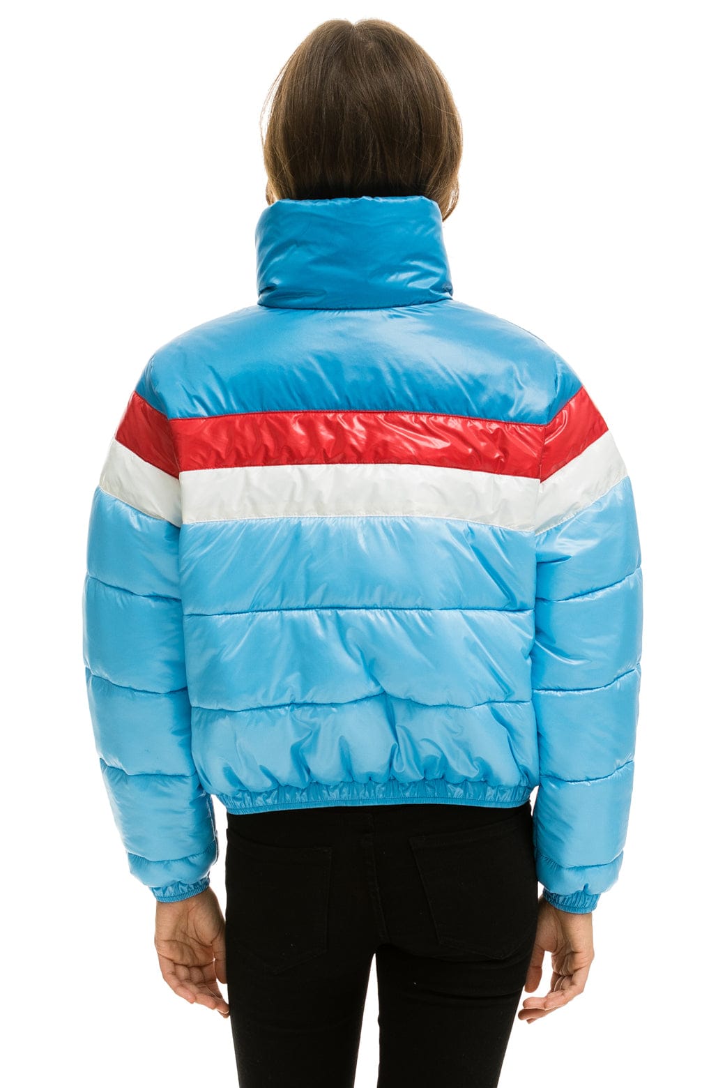 Retro COLOR BLOCK LUXE APRES PUFFER JACKET - SKY GLOSSY