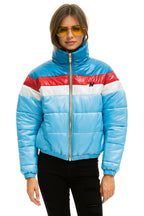 Retro COLOR BLOCK LUXE APRES PUFFER JACKET - SKY GLOSSY